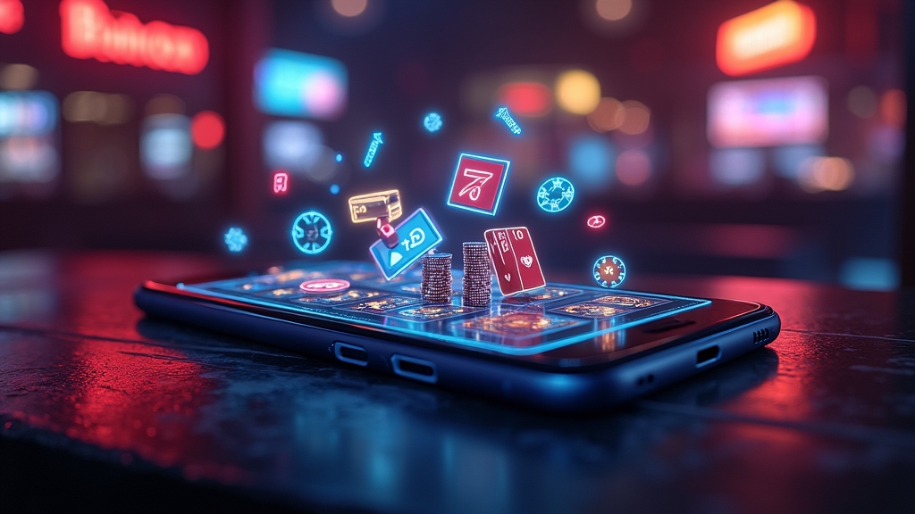 Smartphone showing a clean mobile casino app interface with feature tiles