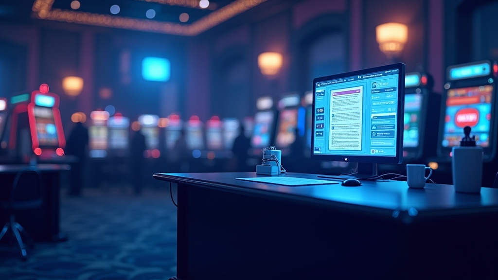 Documenti di verifica e schermata di configurazione in un ambiente da casinò scuro